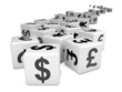 White cubes with currency symbols to horizon
