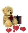 Photo: Fluffy teddy with red flower and hearts. Fluffy teddy with red flower and hearts.