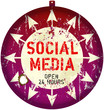 vintage social media sign or button, grungy, vector
