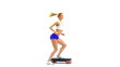 Athletic woman performing step aerobics exercise