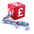 Red dice with UK Pound sign and chain