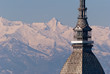 Torino, panorama with Mole Antonelliana and snowy Alps