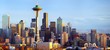 Seattle skyline panorama at sunset, WA, USA