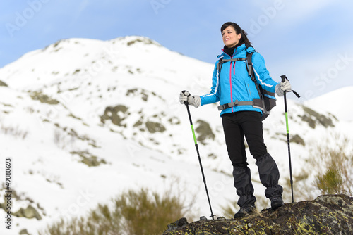 Photo: Woman hiking on winter mountain Woman hiking on winter mountain