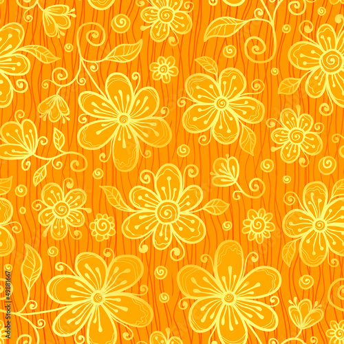 Vector: Orange doodle flowers ornate seamless pattern Orange doodle flowers ornate seamless pattern