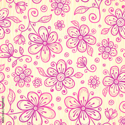 Vector: Ornate vector doodle pink flowers background Ornate vector doodle pink flowers background