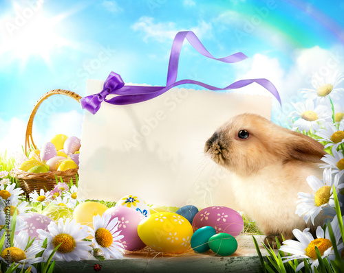 Photo: Easter bunny and Easter eggs Easter bunny and Easter eggs