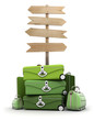 Foto: Baggage by wooden sign Baggage by wooden sign