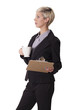 Female office worker isolated on white background.