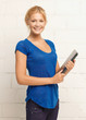 happy and smiling teenage girl with laptop