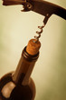 corkscrew in stopper of bottle of wine
