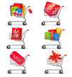 Collection of shopping carts full of shopping bags and gift boxe