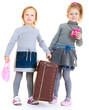 girls sisters with an old suitcase