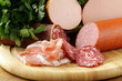 Assorted variety of sausages on a cutting board