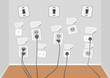 Vektor: Electrical outlets with several connected cables Electrical outlets with several connected cables