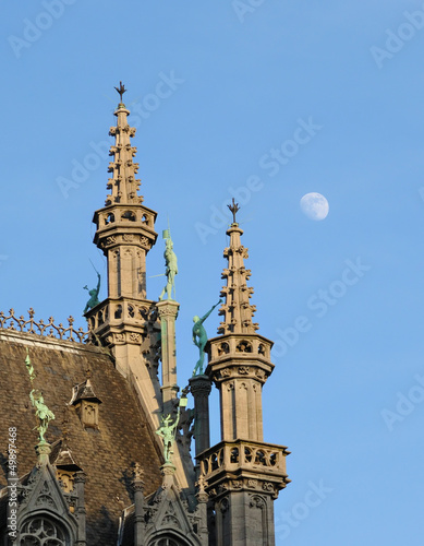 Photo: Towers and statues on Grand Place in Brussels Towers and statues on Grand Place in Brussels