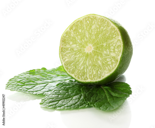 Photo: Mint with lime isolated on white Mint with lime isolated on white