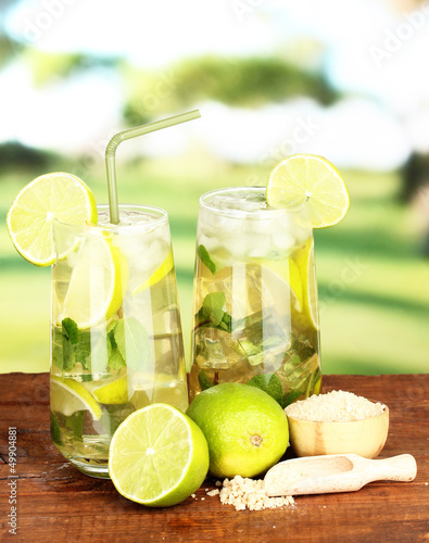 Photo: Glasses of cocktail with lime and mint Glasses of cocktail with lime and mint