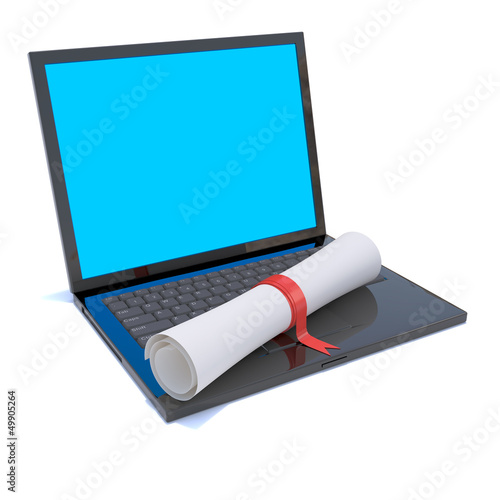 Illustration: Laptop with diploma certificate Laptop with diploma certificate