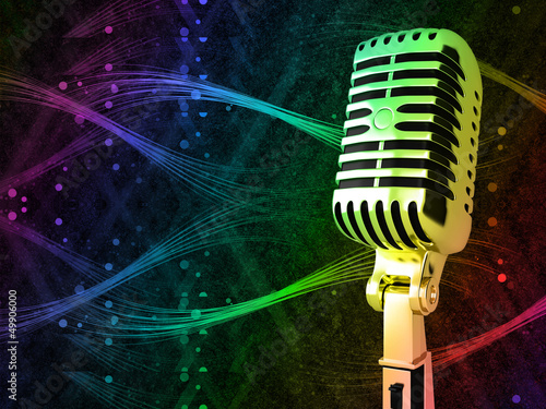 Illustration: Microphone on abstract musical background Microphone on abstract musical background