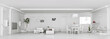 Modern weiss apartment interior panorama 3d render
