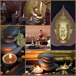 Asiatische Spa Dekoration mit Buddha in Braun und Schwarz