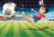 A Boy Kicking The Ball At The ...