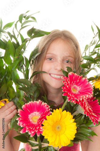 Photo: kid with boquet of flowers kid with boquet of flowers