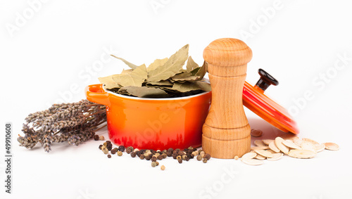 Photo: various spices equipment isolated on white various spices equipment isolated on white