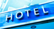 Light blue facade of modern new hotel