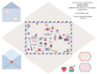 Envelope designer template. Paris icons.