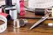 Sewing kit on wood table