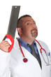 Scary surgeon holding saw