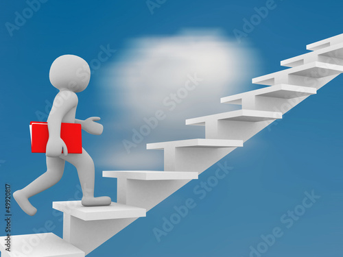 Illustration: 3d man climbs the ladder of success and a virtual career 3d man climbs the ladder of success and a virtual career