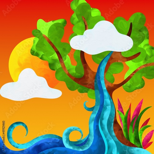 Illustration: albero e cascata albero e cascata