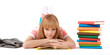 Young girl with books. Isolated on white background
