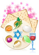 Jewish celebrate pesach passover with matzo,flowers, wine