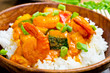 Curry with prawns, vegetables and chives