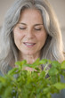 Mature woman holding basel plant