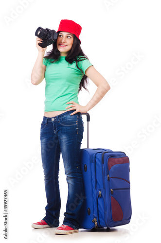Photo: Young girl with travel case and camera Young girl with travel case and camera