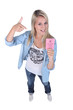 Photo: Blond teenager with driving license Blond teenager with driving license