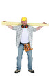 craftsman holding a wooden board on his shoulders