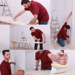 Collage of man renovating a house