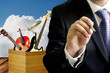 Businessman sign contract with musical artist
