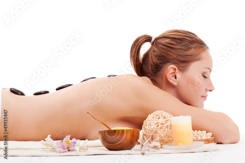 Photo: woman with closed eyes receiving spa woman with closed eyes receiving spa