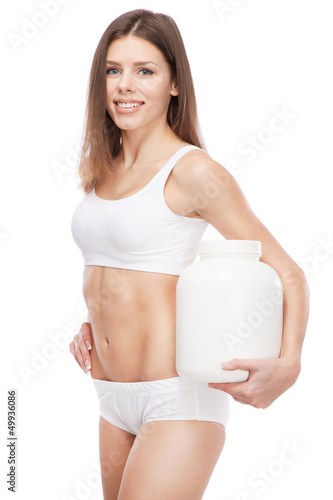 Photo: Beautiful slim woman on white background Beautiful slim woman on white background
