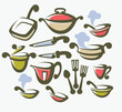 ベクター: vector collection of cooking equipment, dish and food symbols点 vector collection of cooking equipment, dish and food symbols