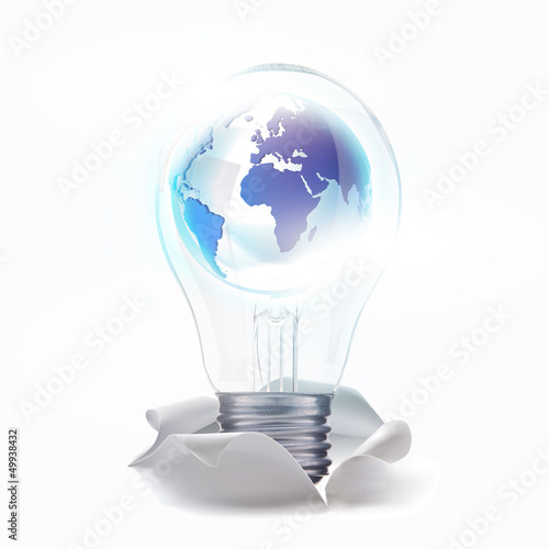 Illustration: world of fresh idea. With lamp move up from torn paper world of fresh idea. With lamp move up from torn paper