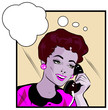 Comics style girl woman talking  by phone