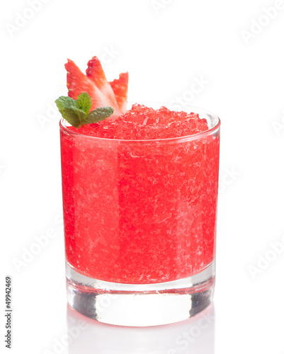 Photo: Strawberry slushie cups decorated with mint isolated Strawberry slushie cups decorated with mint isolated
